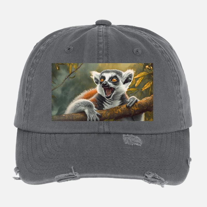 Animaux mignons qui se détendent - lémurien à queue annelée Casquette vintage effet usé Flexfit