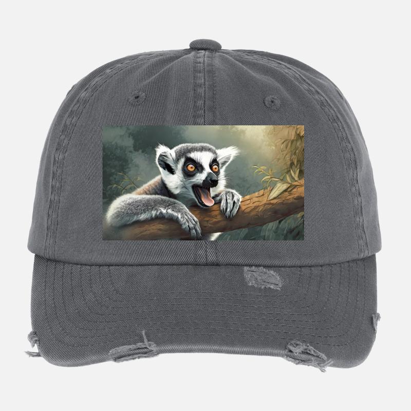 Animaux mignons qui se détendent - lémurien à queue annelée Casquette vintage effet usé Flexfit