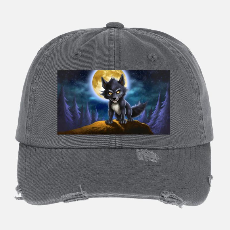 werewolf howls at the moon - young cute monster Flexfit Vintage Destroyed Cap