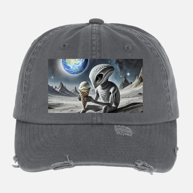 extraterrestre gris à la surface de la lune – manger de la crème glacée Casquette vintage effet usé Flexfit