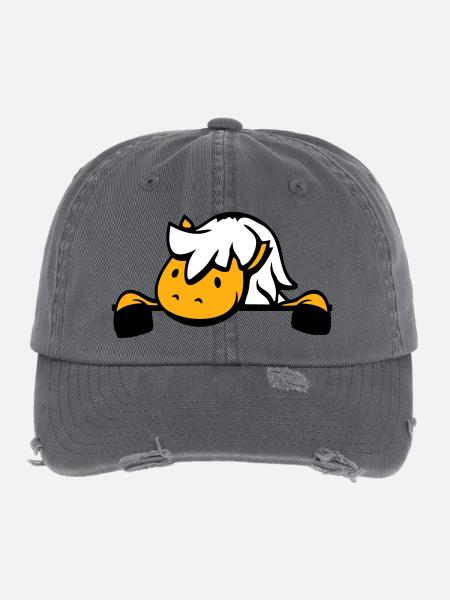 Pferd hinter Zaun versteckt Mauer Stalltür Pony - Flexfit Vintage Destroyed Cap - Dunkelgrau - Vorne