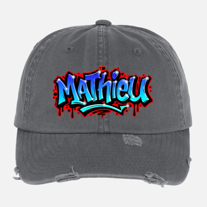 Mathieu Graffitiprintable name Urban Blue Flexfit Vintage Destroyed Cap