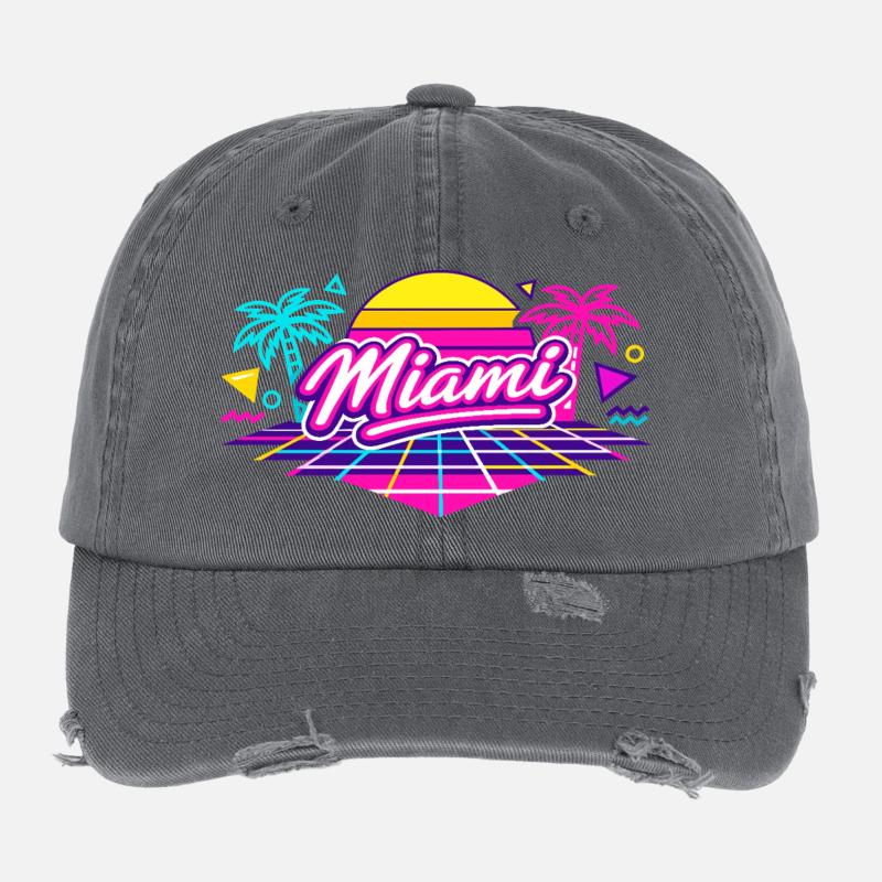 Idée cadeau de style néon disco à Miami Casquette vintage effet usé Flexfit