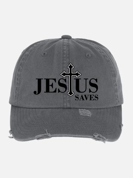 Jesus saves - Flexfit Vintage Destroyed Cap - dark grey - Front
