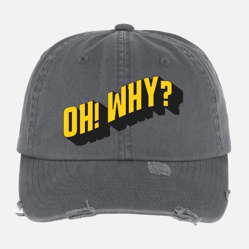 OH! WHY? – Retro Textdesign - Flexfit Vintage Destroyed Cap - Dunkelgrau
