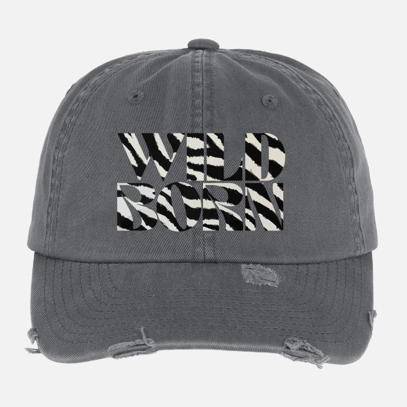 Wild Born Safari Zebra Pattern Design Flexfit Vintage Destroyed Cap