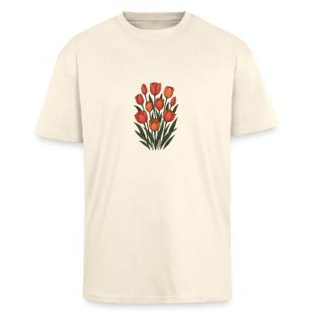 Tulipes - T-shirt unisexe oversize épais - crème - Devant - Alina (178cm) & Michal (187cm)