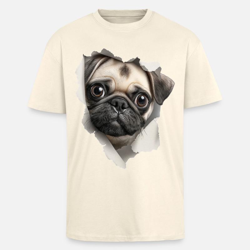 Mops - Gruby T-shirt unisex oversize - kremowy