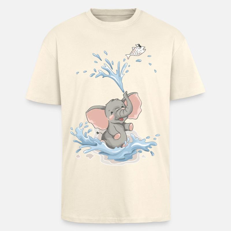 Bébé éléphant Éléphant Éclaboussure d’eau Eau Baignée d’été - T-shirt unisexe oversize épais - crème