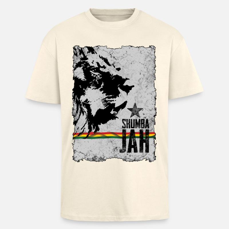 Visage de lion avec drapeau reggae - T-shirt unisexe oversize épais - crème