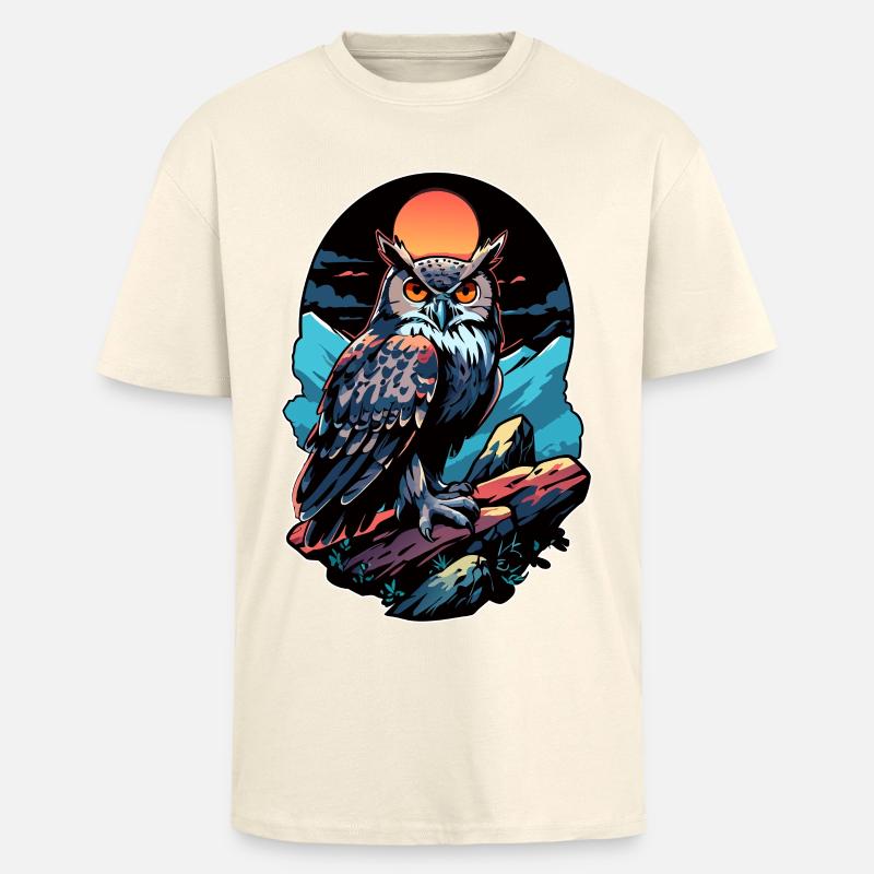 Großer Eule Uhu bei Mondschein - Oversized Heavyweight Unisex T-Shirt - Creme