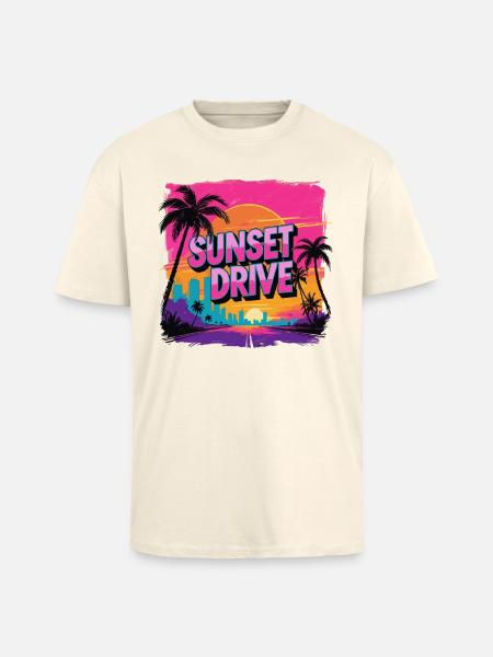 Sunset Drive Palm Trees Skyline - Unisex Oversized Heavyweight T-shirt - creme
