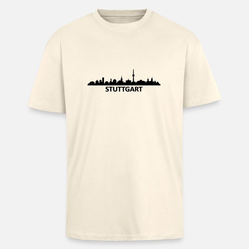 Skyline Stuttgart Name - Oversized Heavyweight Unisex T-Shirt - Creme