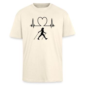 Nordic walking - Oversized Heavyweight Unisex T-Shirt - Creme - Vorne - Alina (178cm) & Michal (187cm)