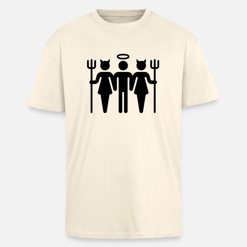 Teufel-Engel-Teufel / Devil-Cherub-Devil (M) - Oversized Heavyweight Unisex T-Shirt - Creme