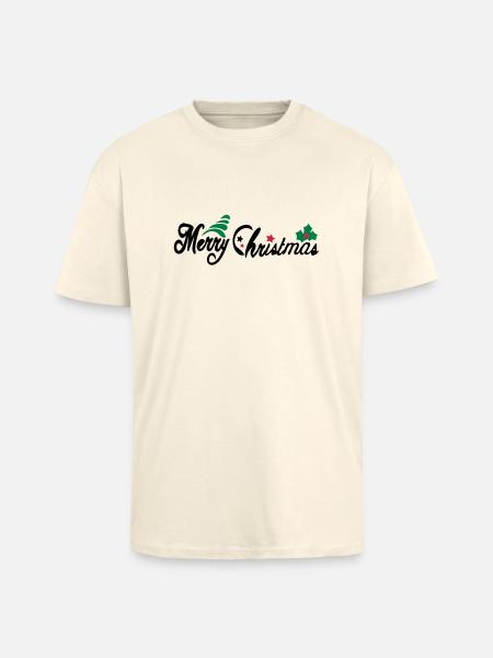 merry_christms_text_tree_holy_leaves - Unisex Oversized Heavyweight T-shirt - creme