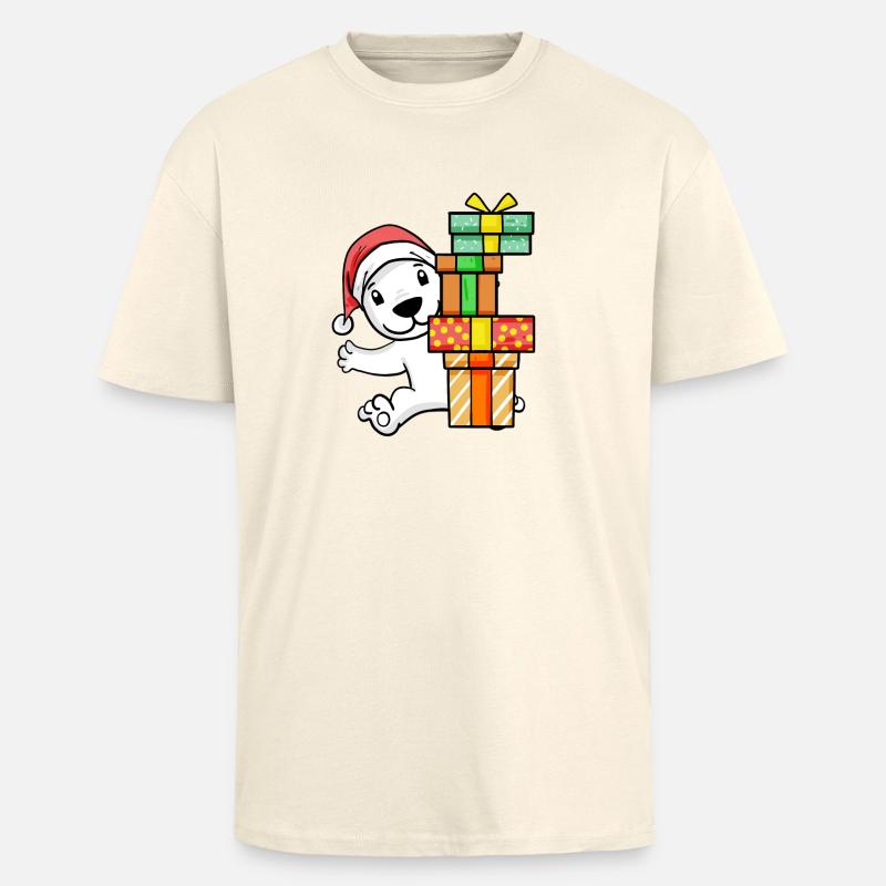 Weihnachten Eisbär mit Geschenke - Oversized Heavyweight Unisex T-Shirt - Creme