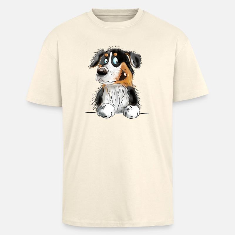Funny Australian Shepherd Black Tri - Oversized Heavyweight Unisex T-Shirt - Creme