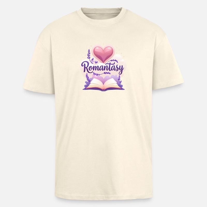 Romantasy Buch mit Lavendel & Blumen Design - Oversized Heavyweight Unisex T-Shirt - Creme