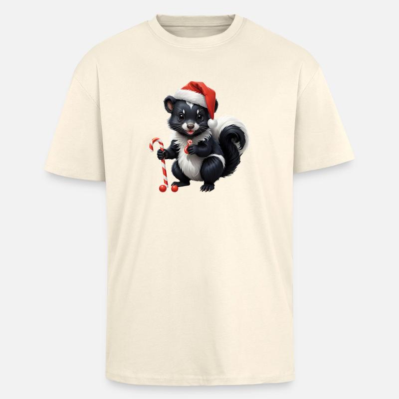 Moufette de Noël sucrée avec canne - T-shirt unisexe oversize épais - crème