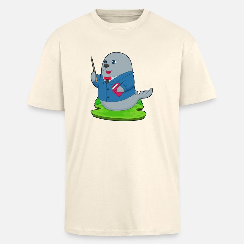 Seehund Lehrer Buch Schule - Oversized Heavyweight Unisex T-Shirt - Creme