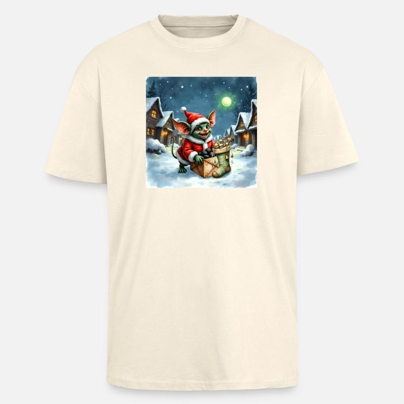 Weihnachtself schiebt verschneites Geschenk - Oversized Heavyweight Unisex T-Shirt - Creme