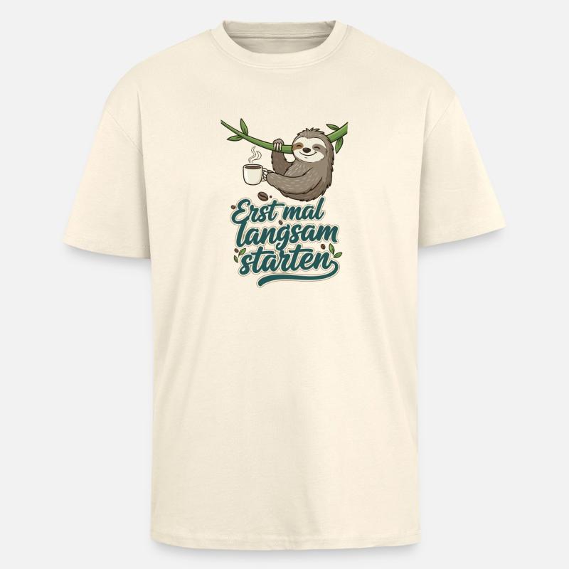 Slow Start Sloth Coffee - Unisex Oversized Heavyweight T-shirt - creme