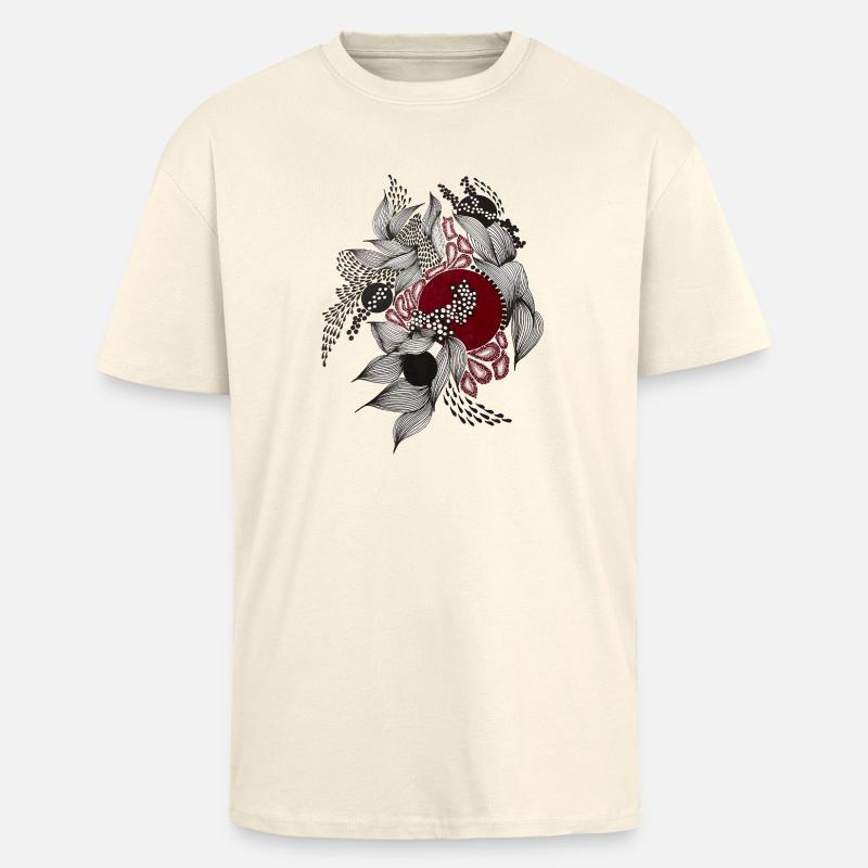 Roter Kreis mit silbernen Blättern - Oversized Heavyweight Unisex T-Shirt - Creme