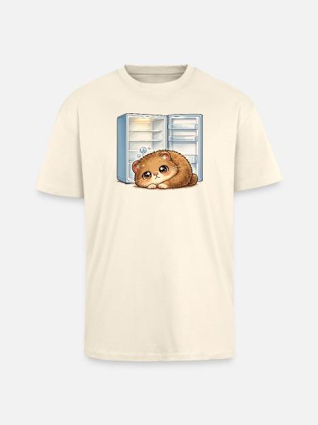Petit chat devant un réfrigérateur ouvert - T-shirt unisexe oversize épais - crème