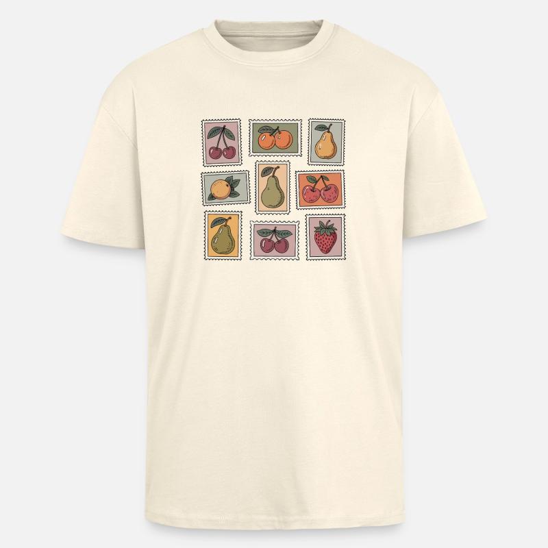 Pastel Fruit Stamp Pattern - Unisex Oversized Heavyweight T-shirt - creme