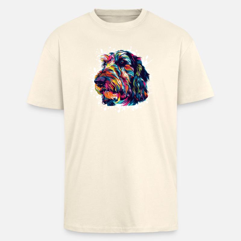 Bunter Hundeporträt mit Farbspritzern - Oversized Heavyweight Unisex T-Shirt - Creme