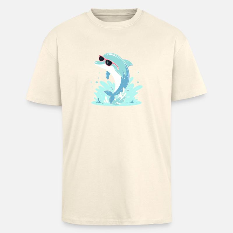 Dolphin Summer Pink Glasses - Unisex Oversized Heavyweight T-shirt - creme