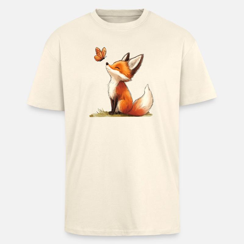 Fuchs mit Schmetterling - Oversized Heavyweight Unisex T-Shirt - Creme