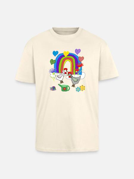 Children's Fantasy Rainbow Flowers Chickens - Unisex Oversized Heavyweight T-shirt - creme