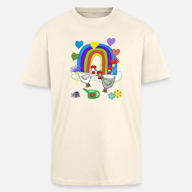 Kinder Fantasy Regenbogen Blumen Hühner  - Oversized Heavyweight Unisex T-Shirt - Creme