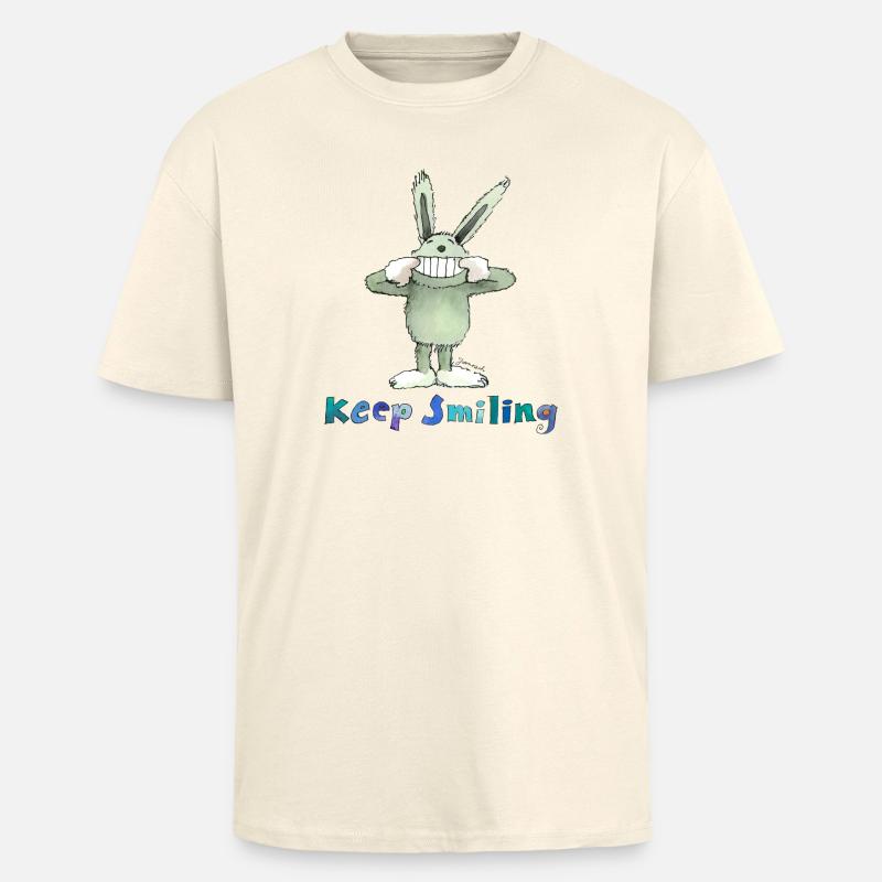 Janosch Spruch Keep Smiling Mit Hase Baldrian  - Oversized Heavyweight Unisex T-Shirt - Creme
