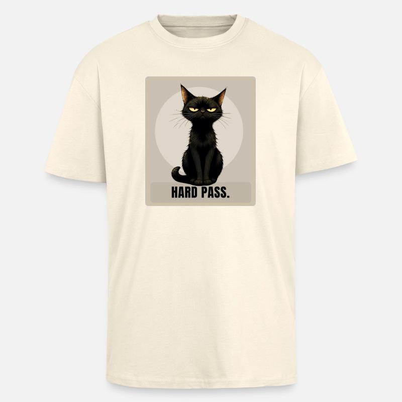 HARD PASS Sarcastic Black Cat Design - Oversized Heavyweight Unisex T-Shirt - Creme