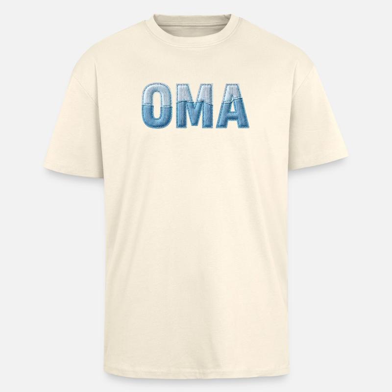 Oma Denim Schriftzug Patchwork Trend - Oversized Heavyweight Unisex T-Shirt - Creme