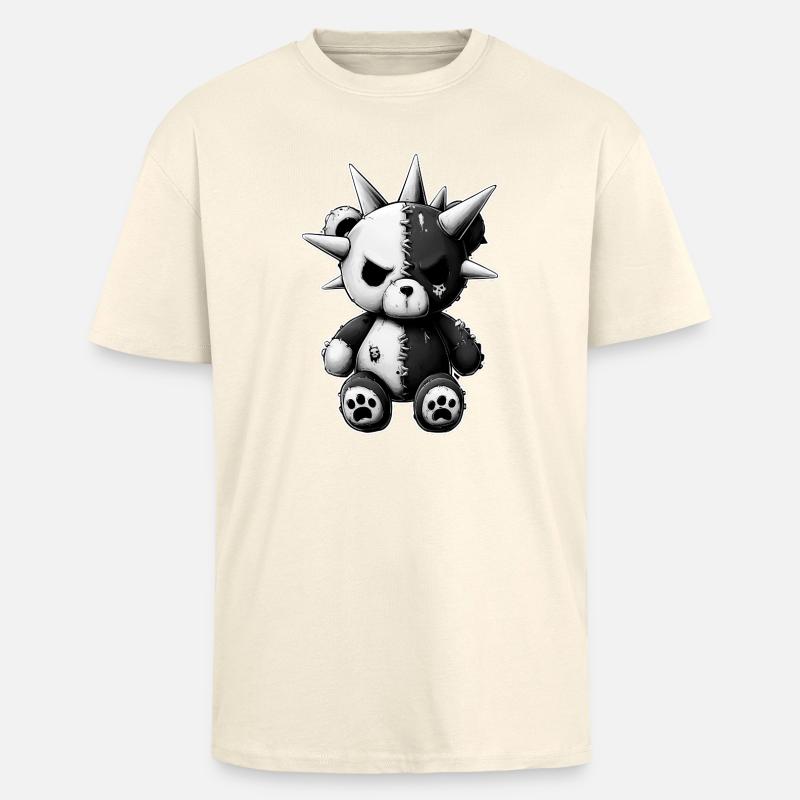 Split Skull Plush Bear Punk - Unisex Oversized Heavyweight T-shirt - creme