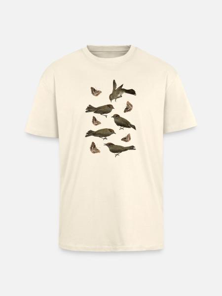 Sperlingsvogel Mönchsgrasmücke mit Schillerfalter - Oversized Heavyweight Unisex T-Shirt - Creme