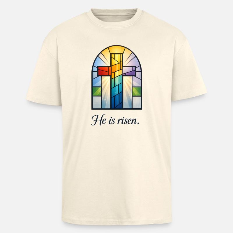 He Is Risen - Oversized Heavyweight Unisex T-Shirt - Creme