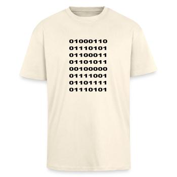 "Fuck You" Binary - Oversized Heavyweight Unisex T-Shirt - Creme - Vorne - Alina (178cm) & Michal (187cm)