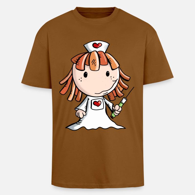 Krankenschwester Comic mit Herz und Spritze - Oversized Heavyweight Unisex T-Shirt - Toffee