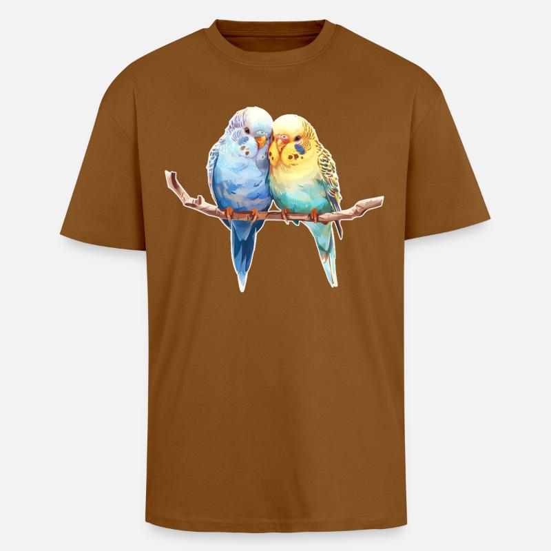 Budgie pair - Unisex Oversized Heavyweight T-shirt - toffee