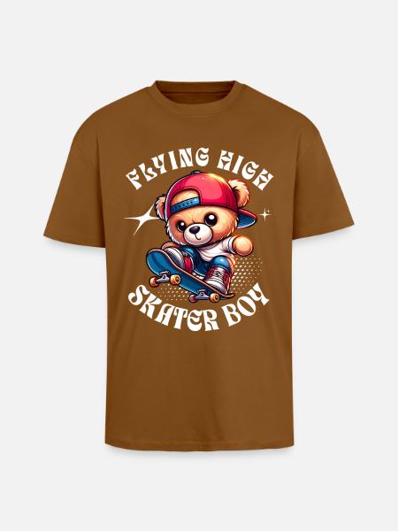 Skater teddy bear on skateboard - Unisex Oversized Heavyweight T-shirt - toffee