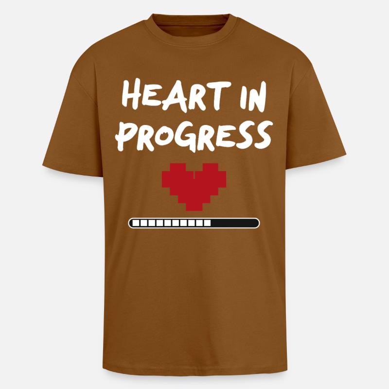 HEART IN PROGRESS Statement - Unisex Oversized Heavyweight T-shirt - toffee