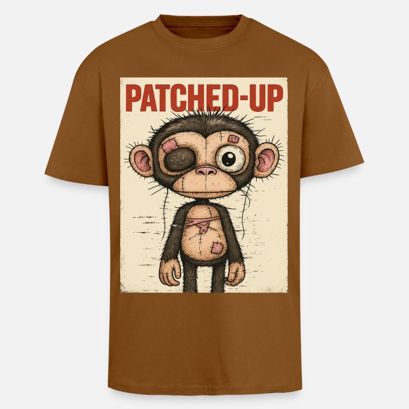 Patchwork Affe: Gepatcht und Tapfer - Oversized Heavyweight Unisex T-Shirt - Toffee