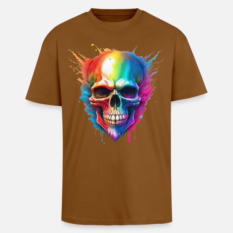 Regenbogen-Schädel Farbexplosion - Oversized Heavyweight Unisex T-Shirt - Toffee