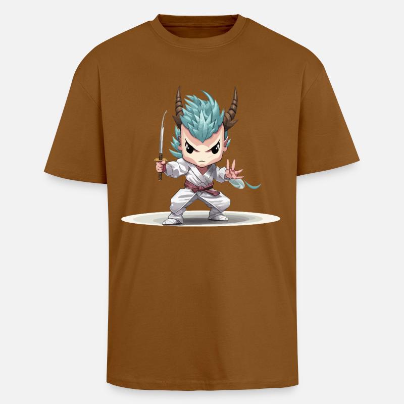 Chibi Warrior with Katana - Unisex Oversized Heavyweight T-shirt - toffee