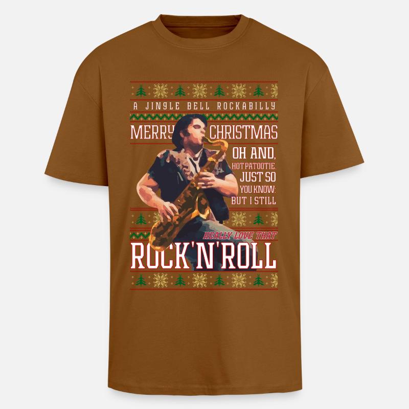 Rockabilly-Weihnachts-Rock'n'Roll-Hässlicher Weihnachtspullover - Oversized Heavyweight Unisex T-Shirt - Toffee